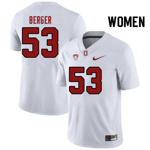Women #53 Carson Berger Stanford Cardinal College Football Jerseys Stitched Sale-White - Click Image to Close